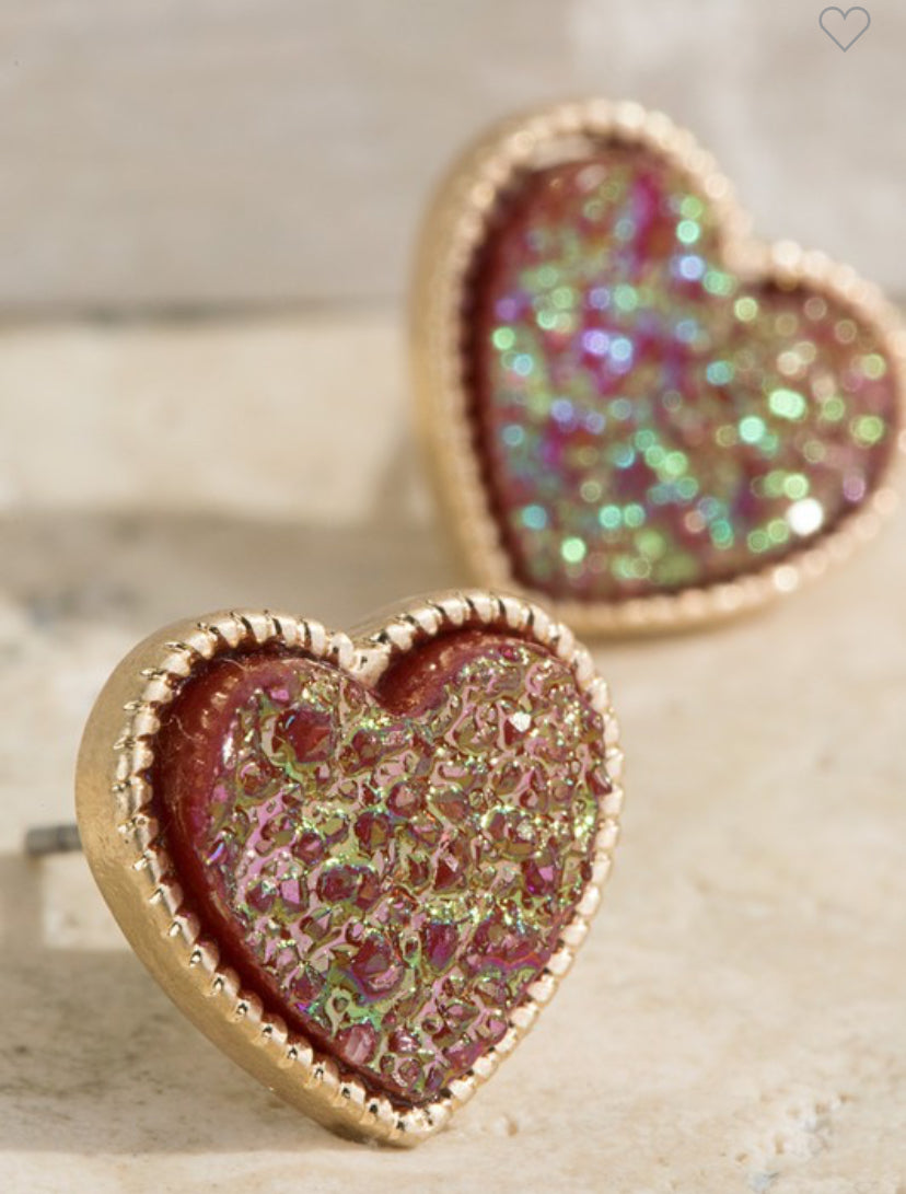 Faux Druzy Heart Shaped Studs