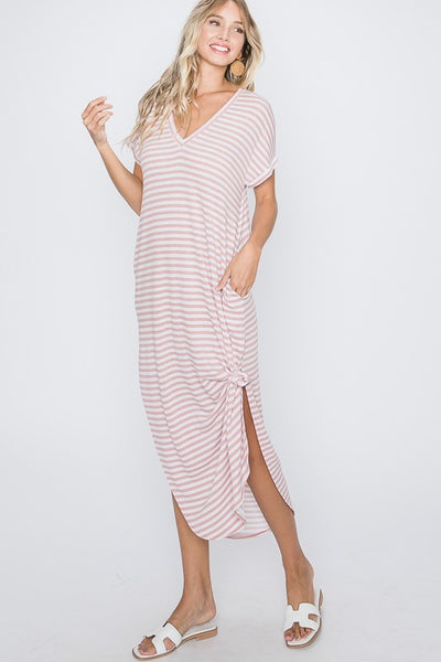 Pink Striped V-Neck Dress