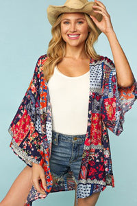 Navy and Red Patchwork Kimono