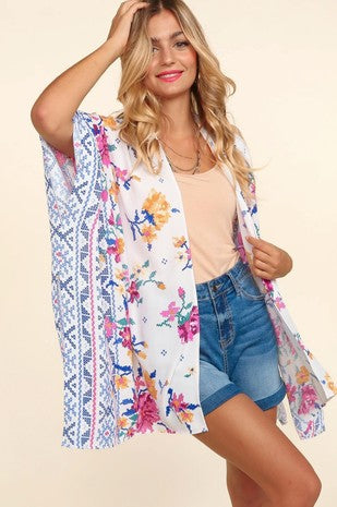 Floral Border Kimono