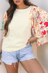 Floral Patchwork Ruffle Sleeve Top