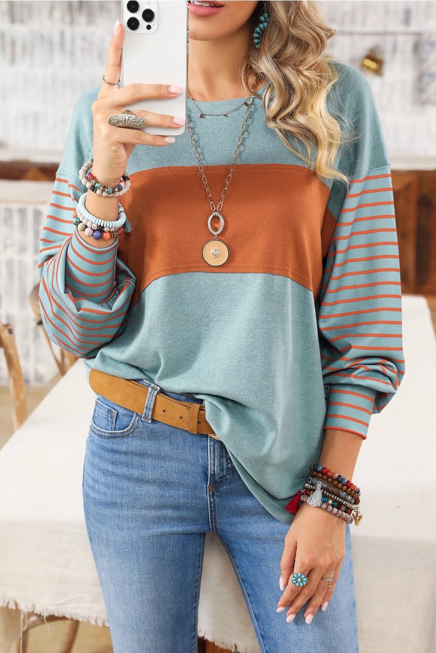 Teal and Orange Striped Top