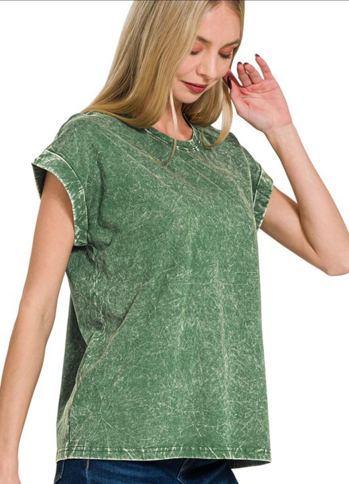 Crinkle Washed Top in Dark Green