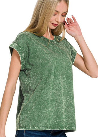 Crinkle Washed Top in Dark Green