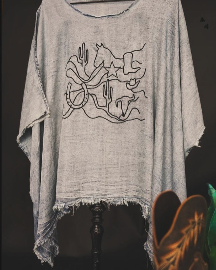 Embroidered Western Poncho