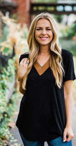 Black top with Leather V-neck