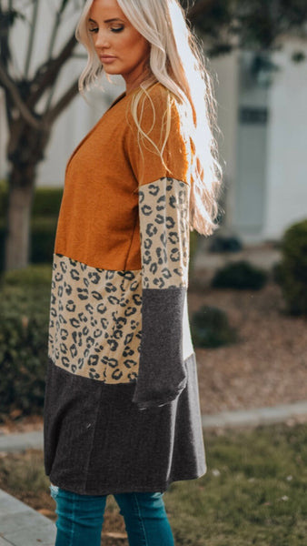 Color Block Leopard Print Cardigan