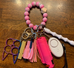 Hot Pink & White Beaded Safety Keychain