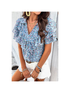 V-Neck Heavy Ruffle Blouse