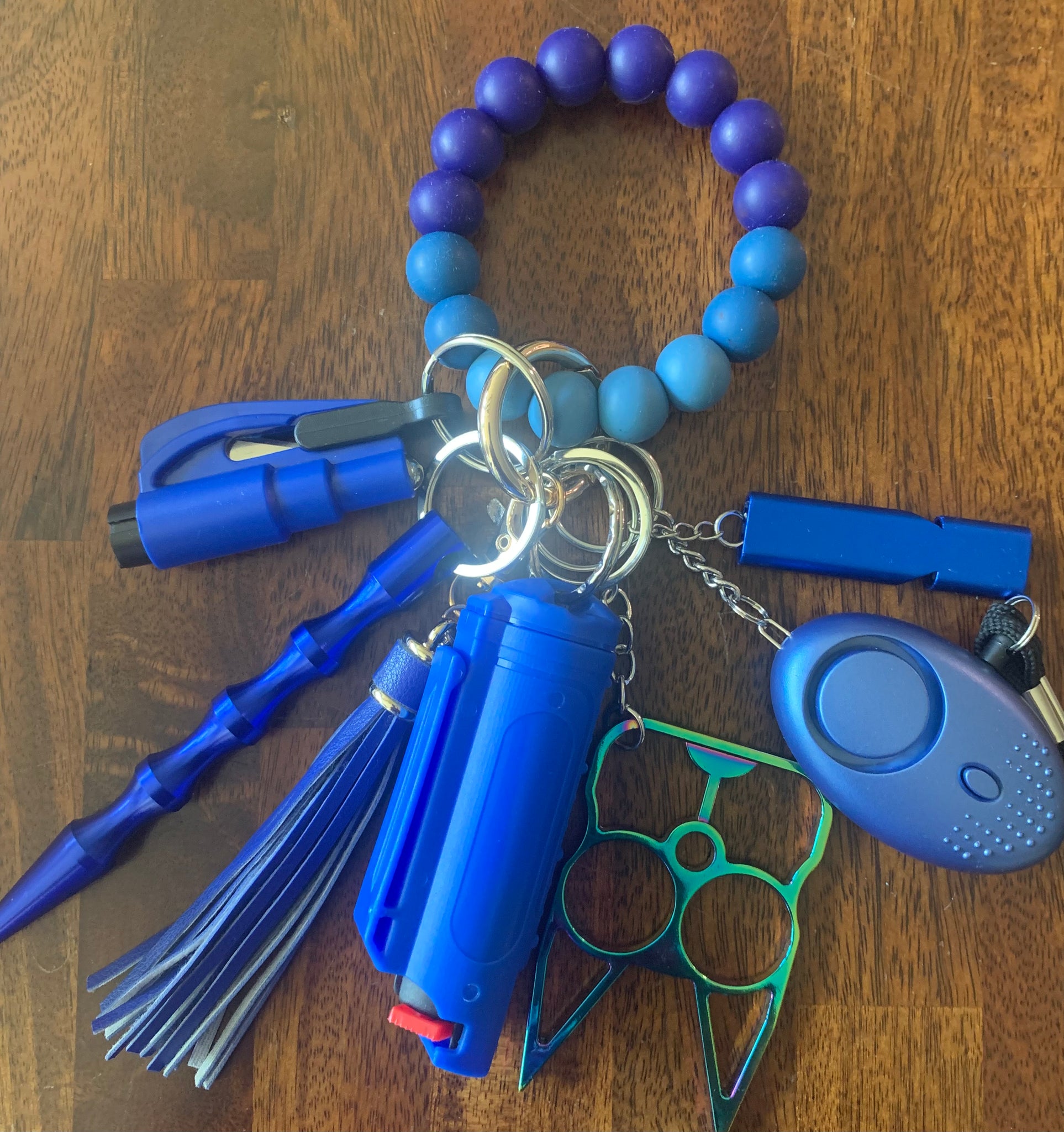 Blue Beaded Safety Keychain