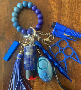 Blue Beaded Safety Keychain