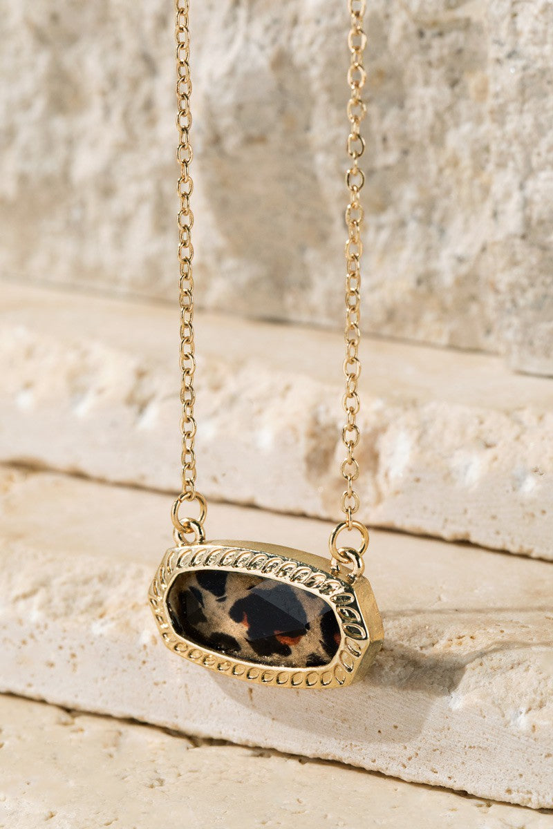 Gold & Brown Leopard Print Pendant Necklace