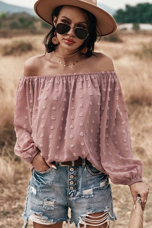 Off the shoulder Swiss dot top