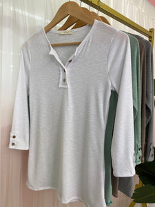 White Solid Henley Shirt