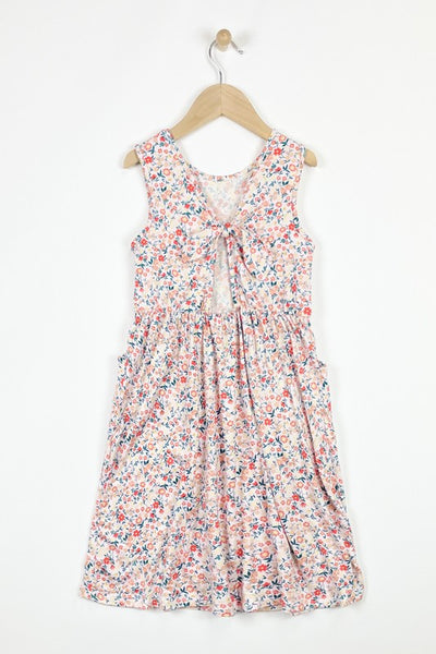 Kids Ivory & Orange Floral Tie Back Dress