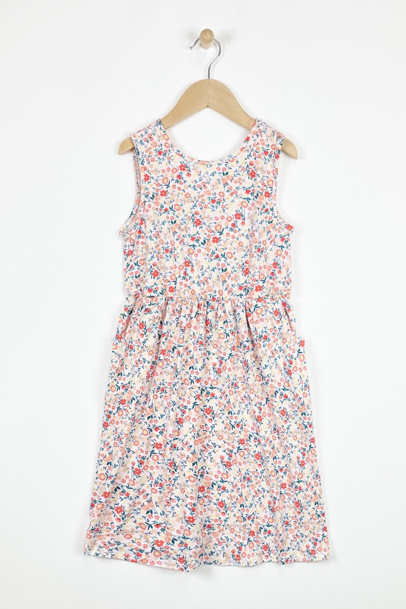 Kids Ivory & Orange Floral Tie Back Dress