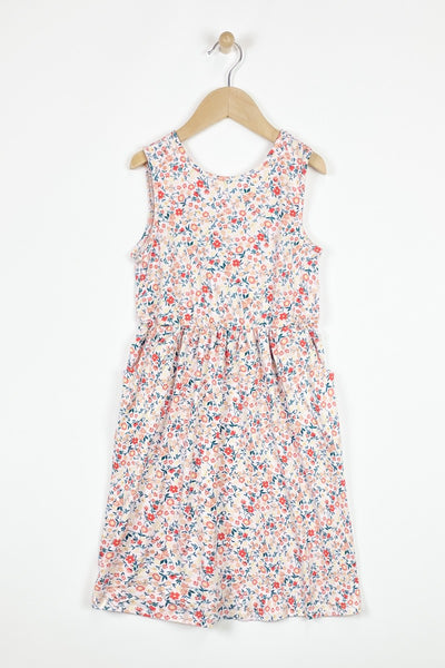 Kids Ivory & Orange Floral Tie Back Dress