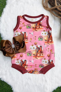 Western Print Pink Baby Romper