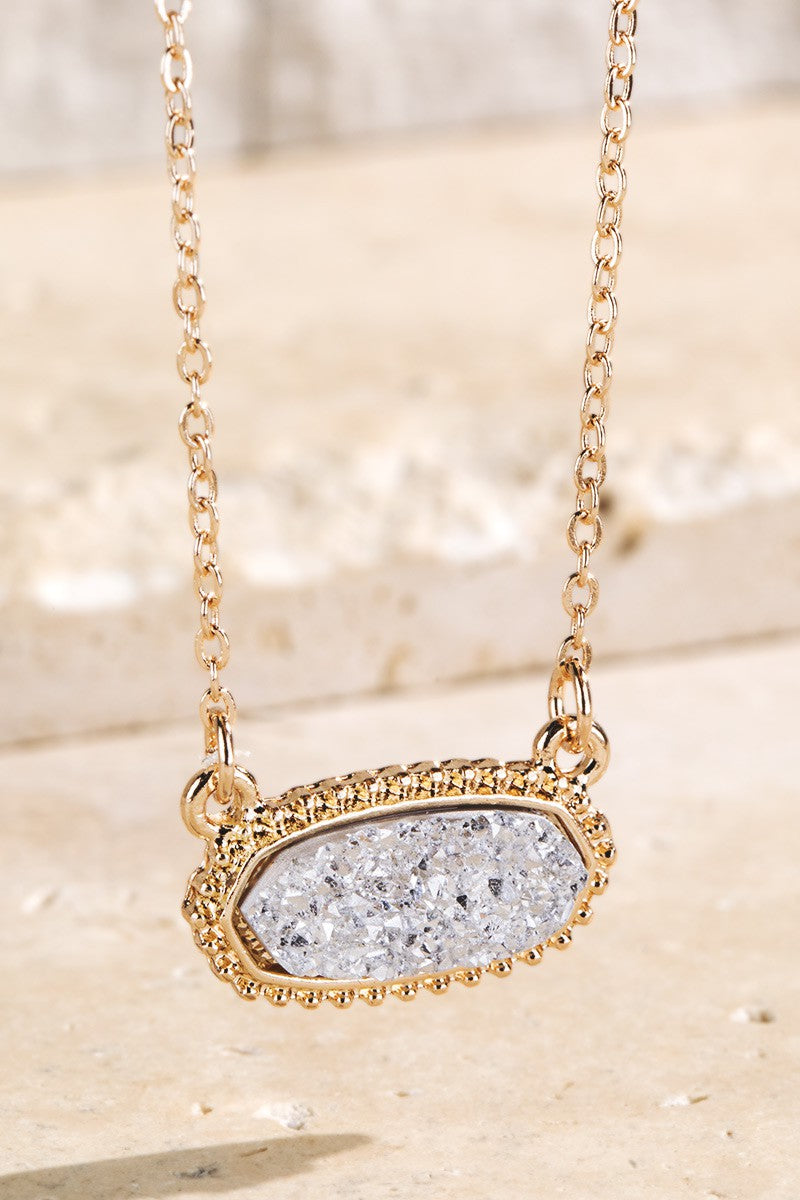 Silver Druzy Stone Pendant Necklace
