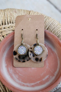 Leopard Acrylic Circle with Bling Overlay Earrings