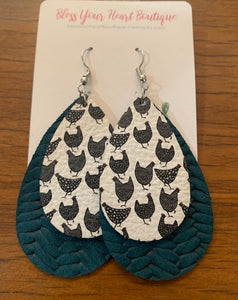 Double Layered Chicken Print Earrings