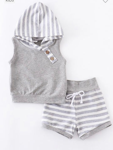 Grey Striped Hoodie Set