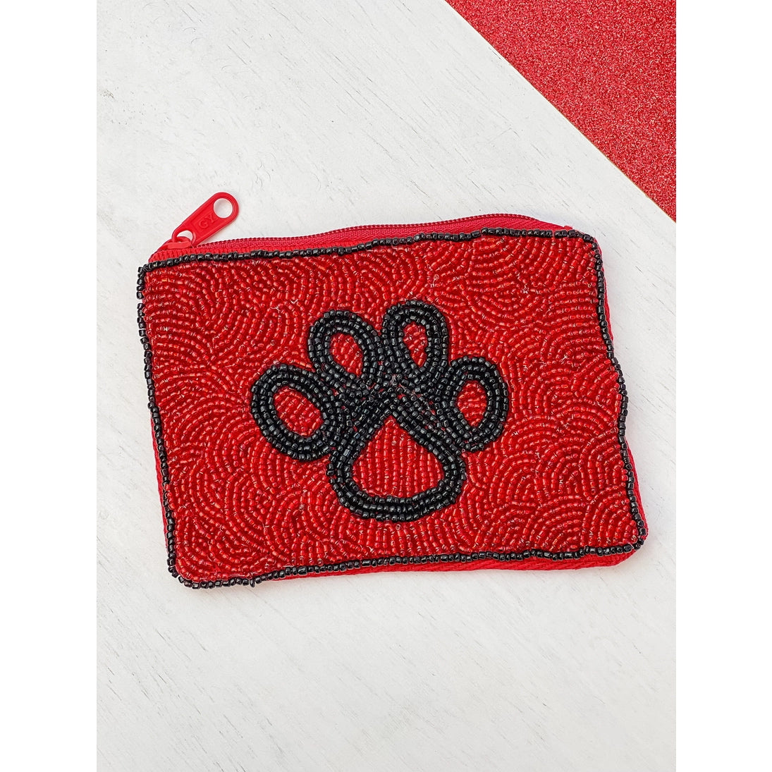 Paw Print Beaded Pouch with Zipper