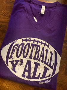 Purple V-Neck “Football Y’all” Tee