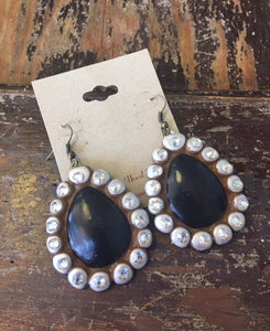 Black Teardrop Clay Earrings